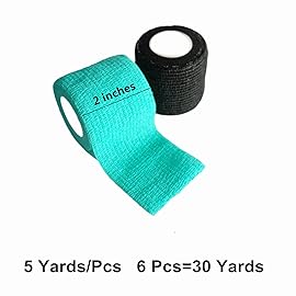 Baisunt 6 Pack 2 Inches Cohesive Bandage Self Adhesive Wrap Elastic Self Adherent Vet Wrap Breathable Self Stick Tape for Wrist, Ankle, Sports, Tatoo Wrap(5 Yards, Green)