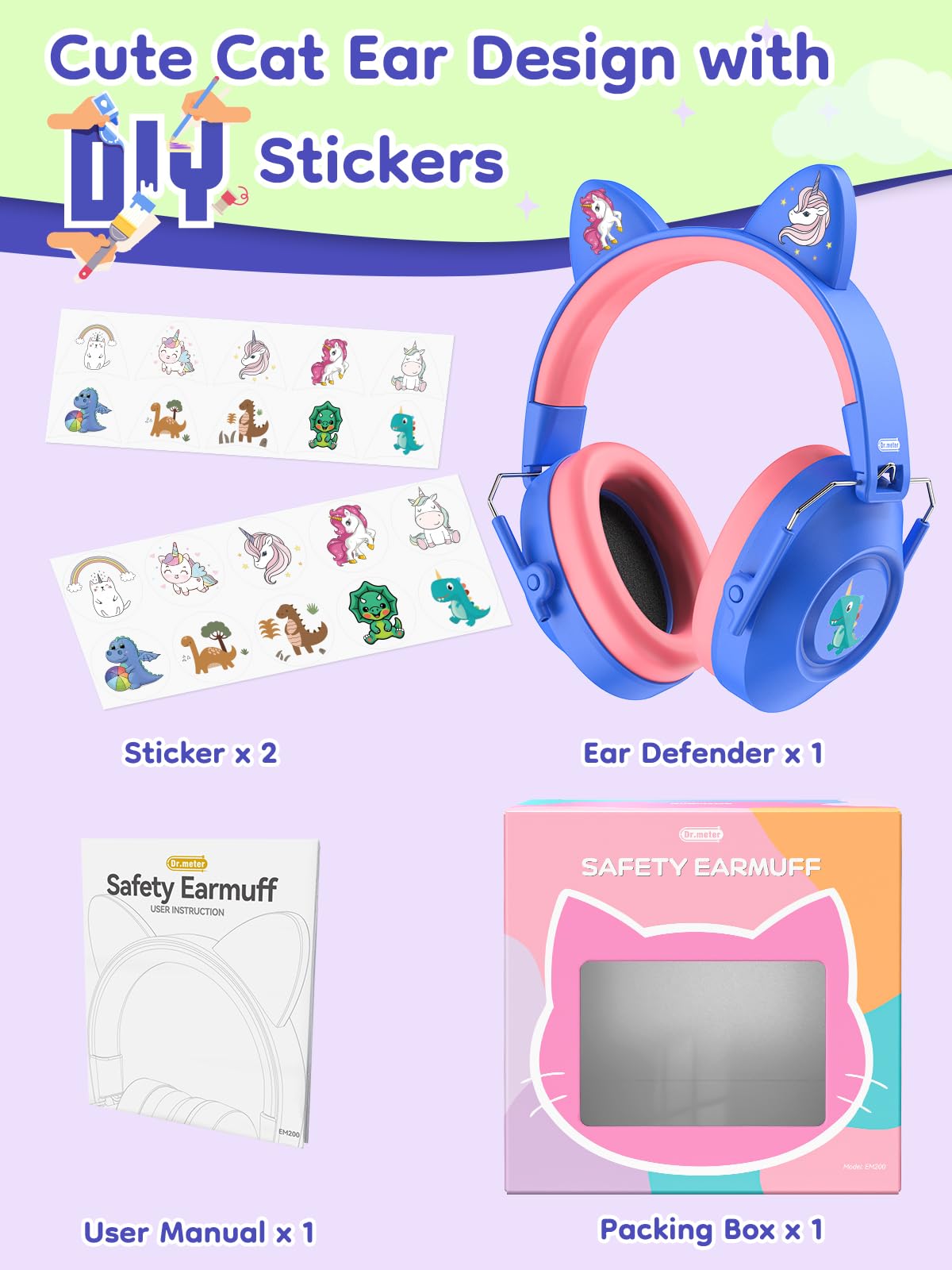 Dr.meter Kids Ear Protection Ear Muffs for Noise Reduction Cute Cat Ear view 7