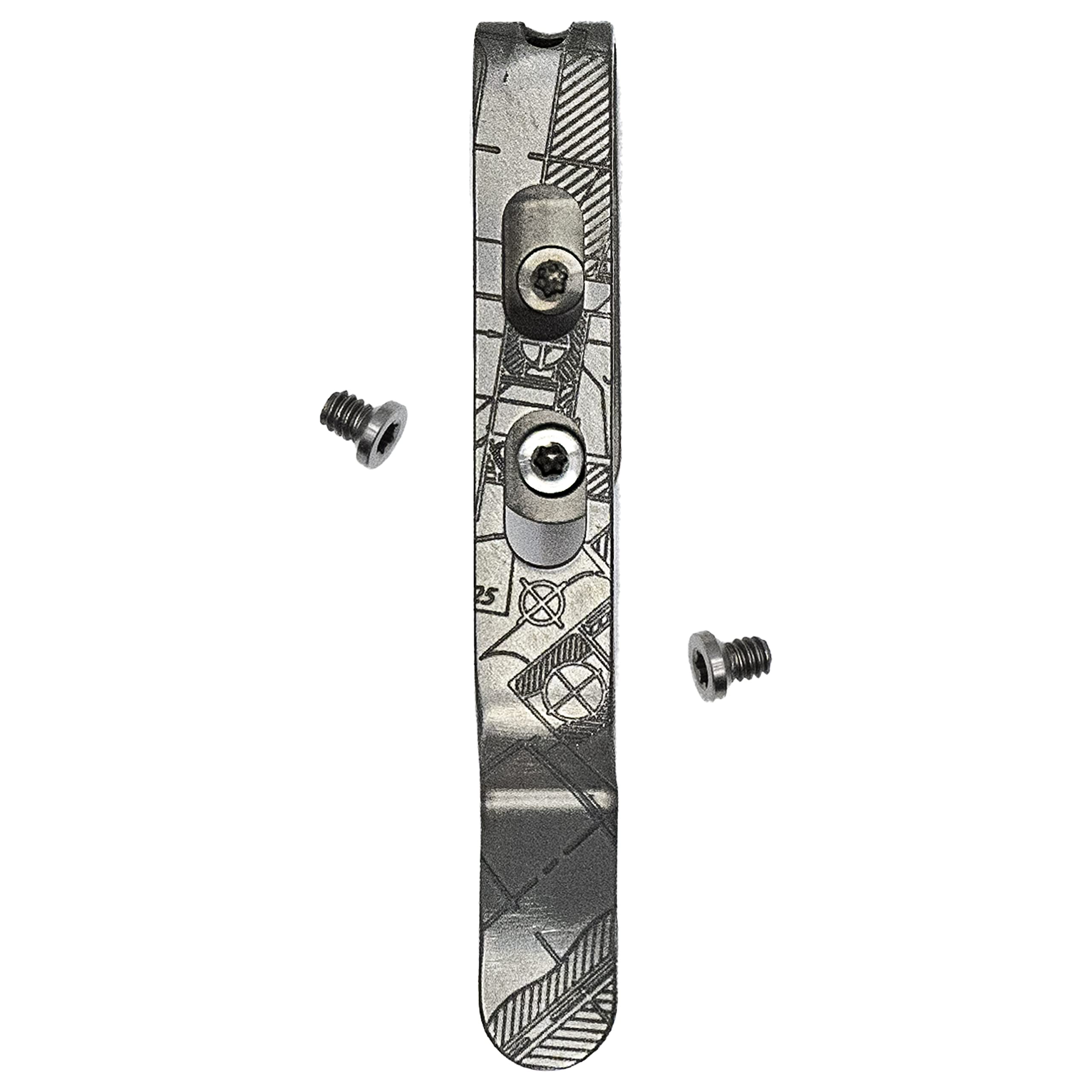 Donk!Pocket Clip for Leatherman Free (P2, P4, T2 & T4 only) & ARC - Titanium TC4 - Matte Finish - 2 Screws - 5 Custom Designs - Extra Carry Options - 'House Plans’