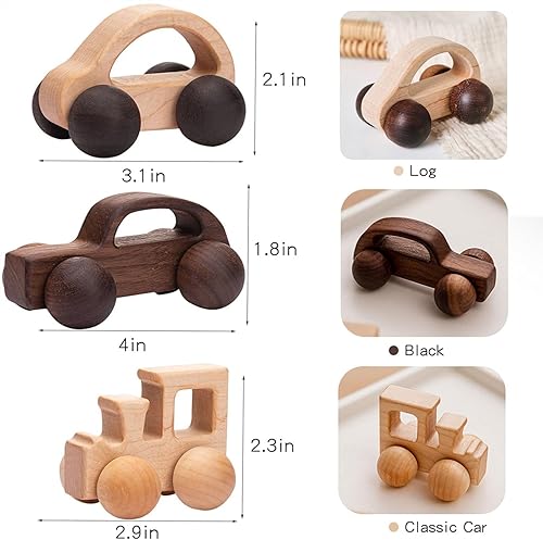 Miniatura 6 de 3PCS Wooden Baby Toys, Montessori Toys for Babies 0-6-12 Months, Baby Grasping Toys Push Car Toys for 1 Year Old Boy Birthday Gift,#3