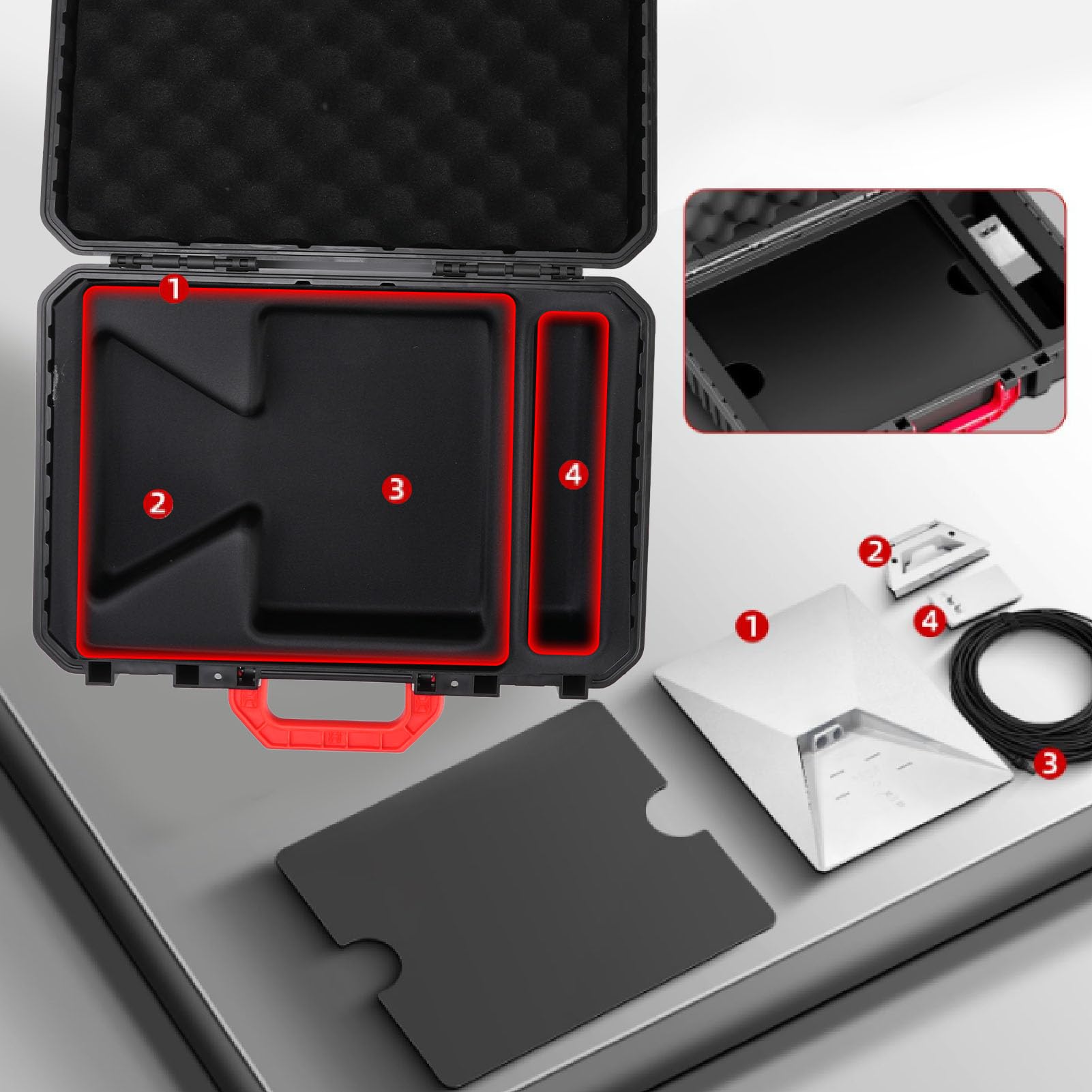 Satelliten-Tragetasche, Reisetasche aus Hartem Eva-Schaum, für Satellitenschüssel-Kit, Netzteil, Ständer, Zubehör für Camping Im Freien