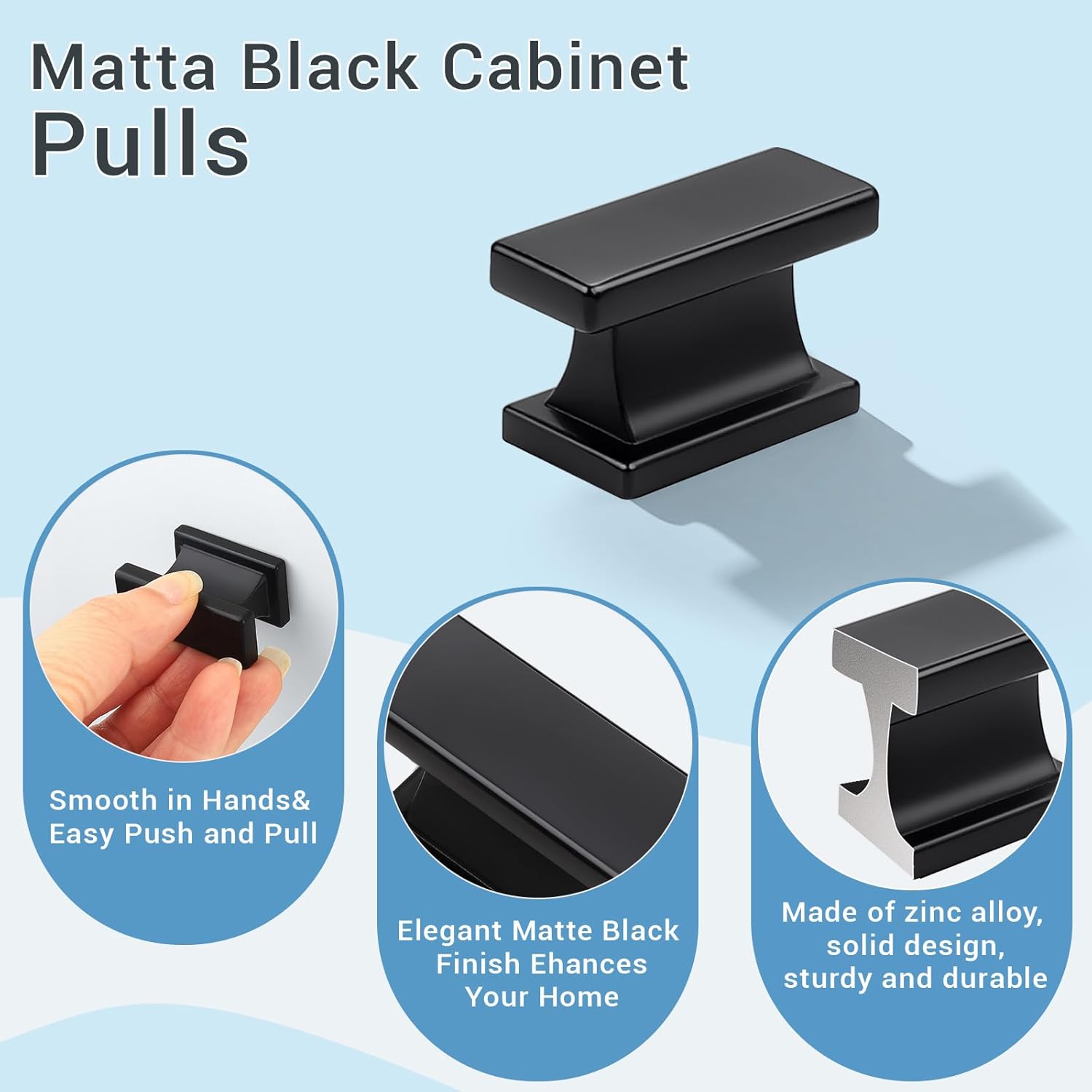KNOBWELL 20 Pack Matte Black Solid Cabinet Knobs Overall Length 1-1/2 Inch Single Hole Kitchen Cabinet Hardware for Cupboard Drawer Dresser Knobs