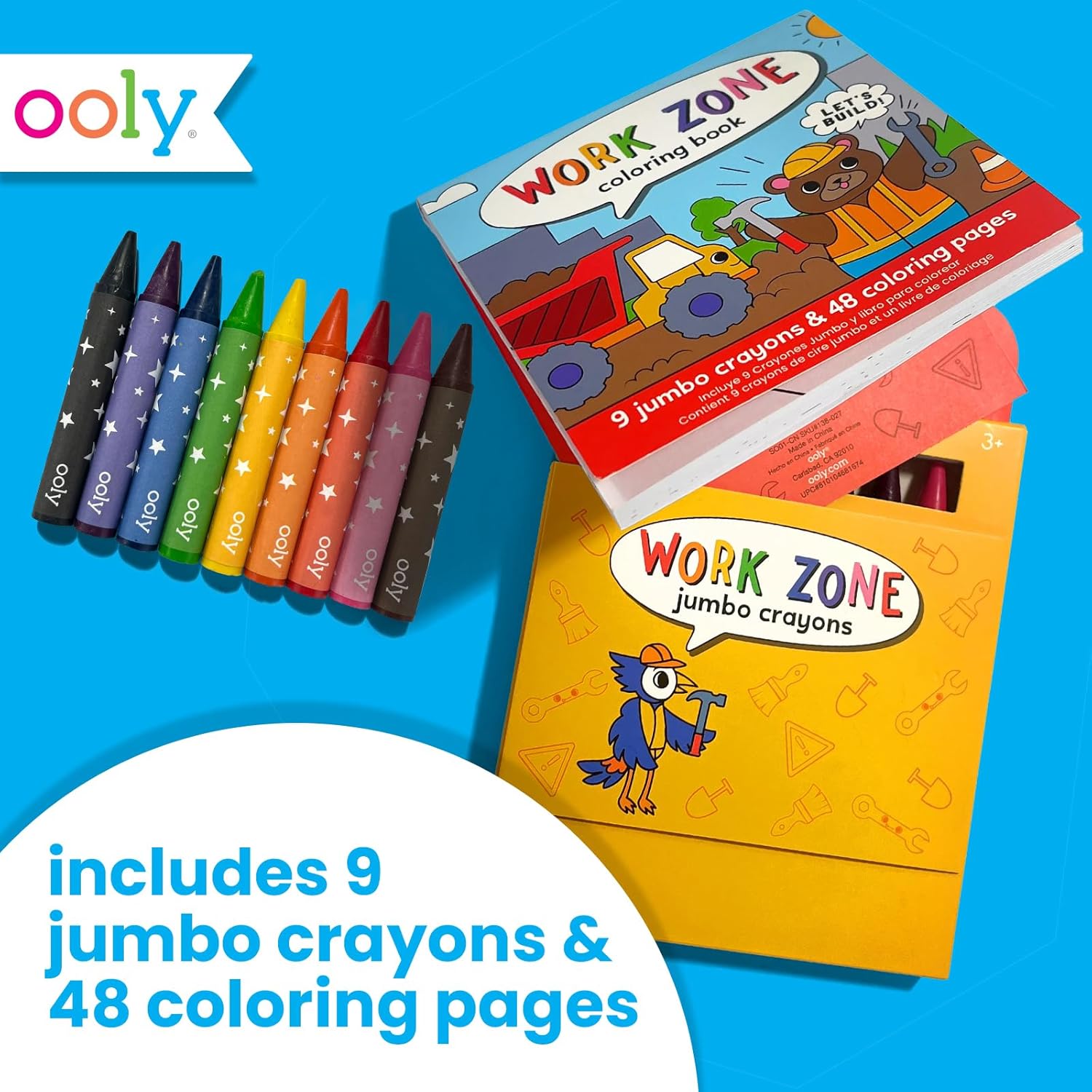 Ooly Travel Art Kit with 9 Jumbo Crayons & 48 Themed Coloring Pages & Case for Easy Traveling Art Creation, Perfect Airplane & Road Trip Activities for Kids - Work Zone