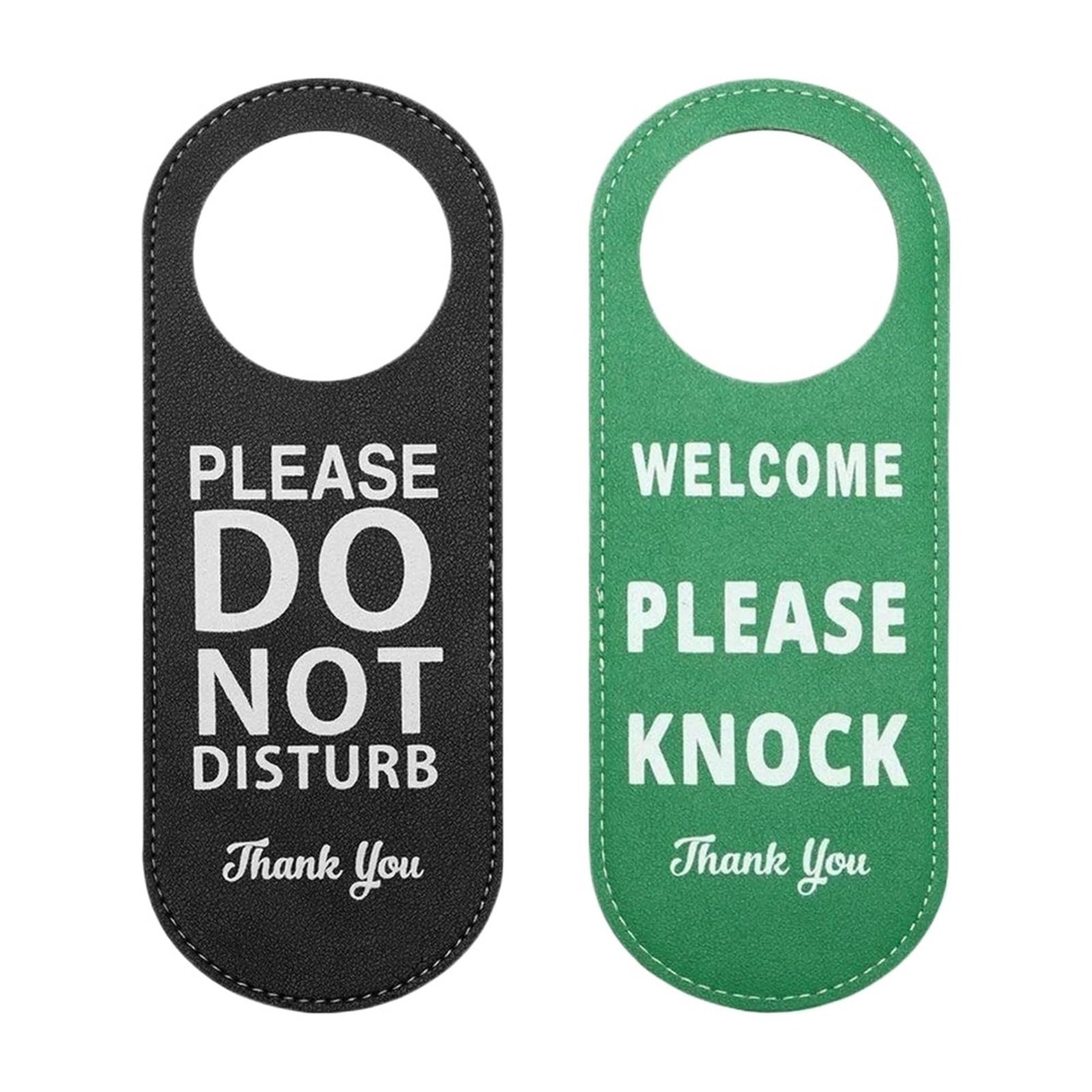 Door Handle Hanging Sign 1PC 22.5x8.5CM Door Sign Do Not Disturb Please Knock Hanger Leather Tags Label Board For Hotel Mall Office(Black green)