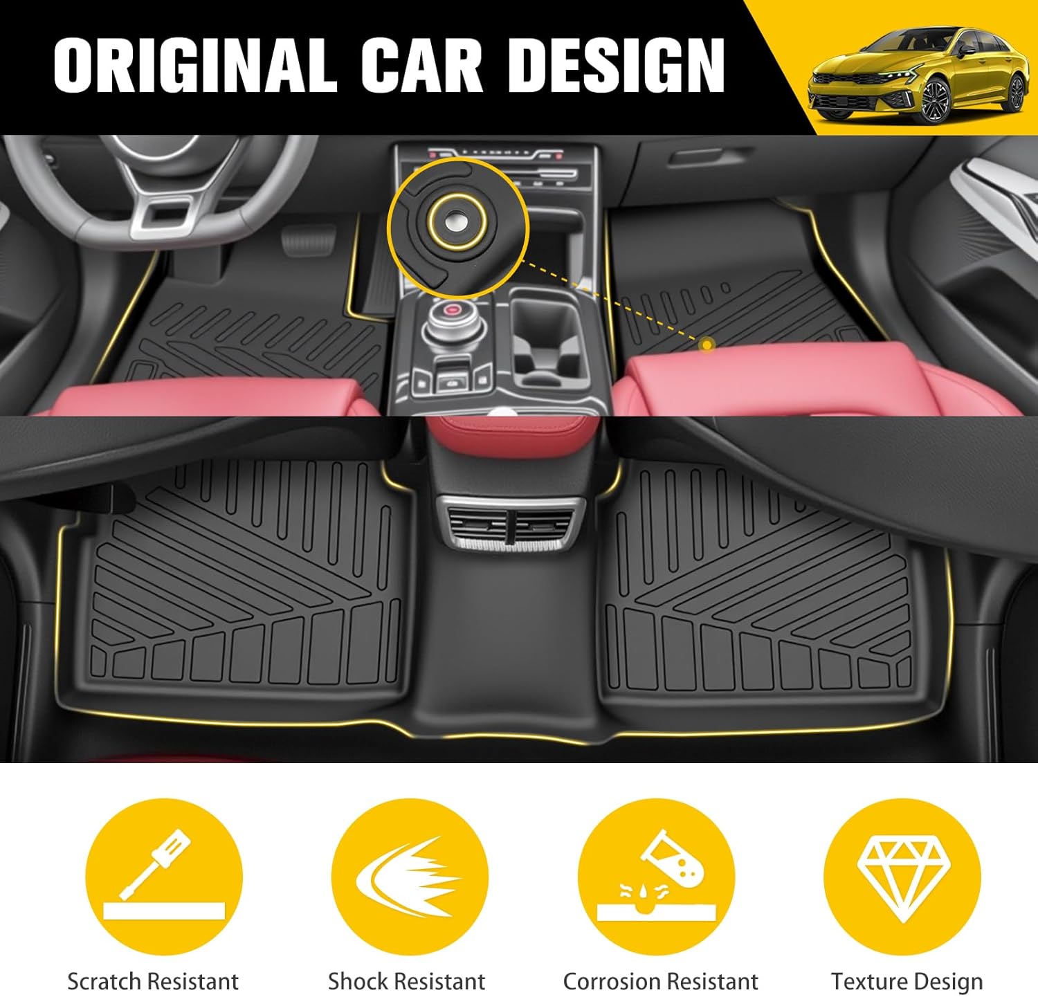 Floor Mats for 2021-2026 Kia K5(Only Fit FWD) / 2020-2026 Hyundai Sonata (Only Fit FWD & Gas) All Weather TPE Protector 1st & 2nd Row Floor Liners Car Accessories