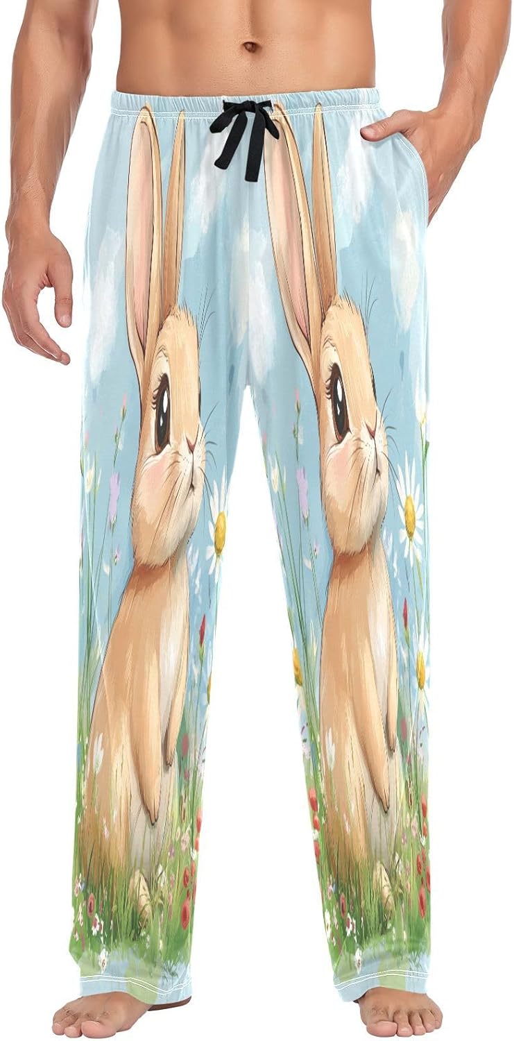 ALAZA Cute Rabbit Bunny Daisy Men's Pajama Pants Men Cotton Pajama Bottoms with Pockets, S
