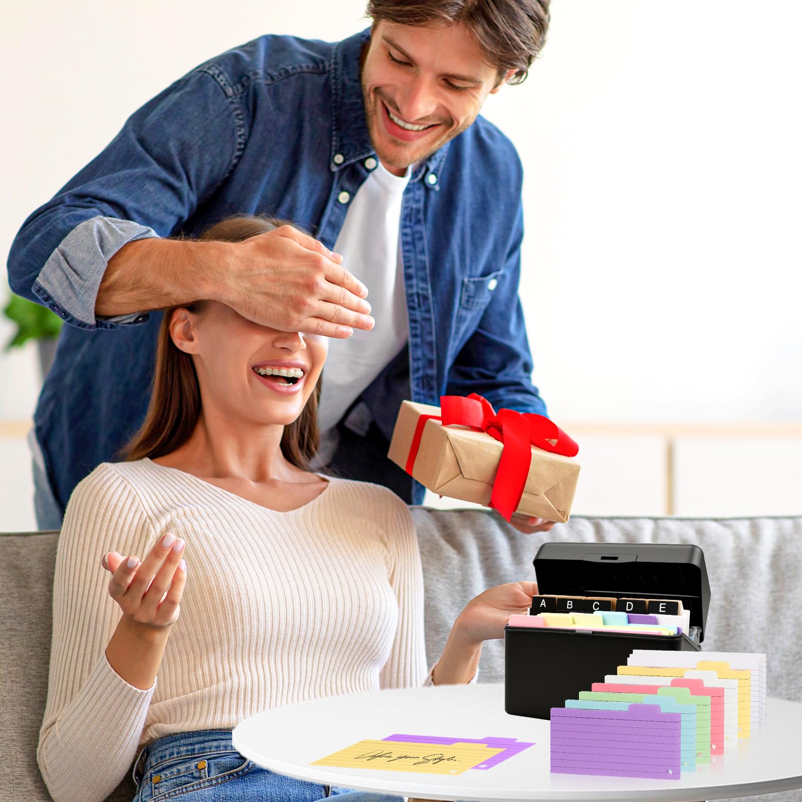 Boîte à Cartes A7A8 avec 436 Cartes Lignées Colorées, Organisateur de Révision pour École et Bureau