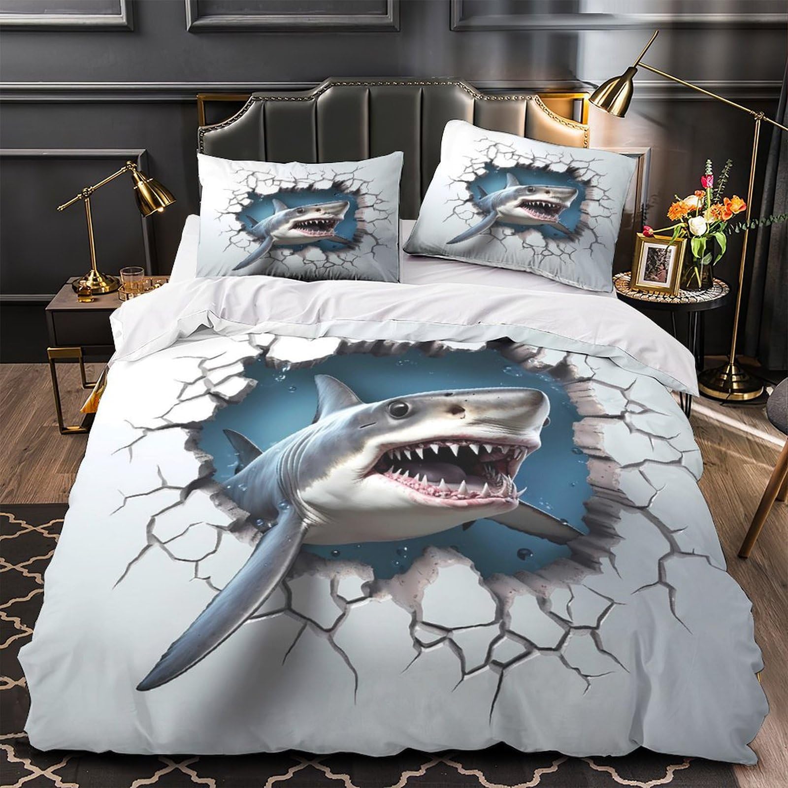 Housse de couette requin illusion 3D ultra douce microfibre résistante