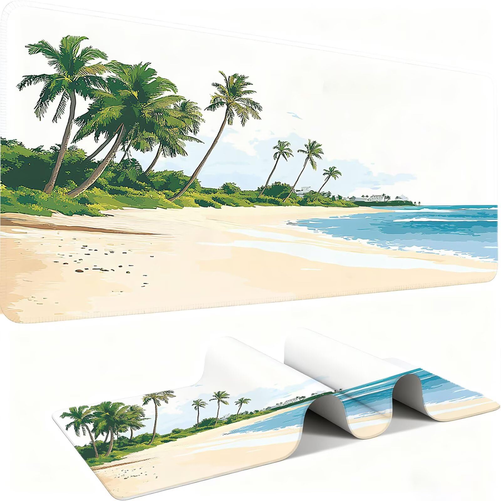 Podkładka pod mysz z piaskową plażą/krajobrazem XXL 1200 x 600 mm duża podkładka pod mysz szyte krawędzie wodoodporna antypoślizgowa duże rozszerzone akcesoria biurowe do PC, poprawia dokładność i