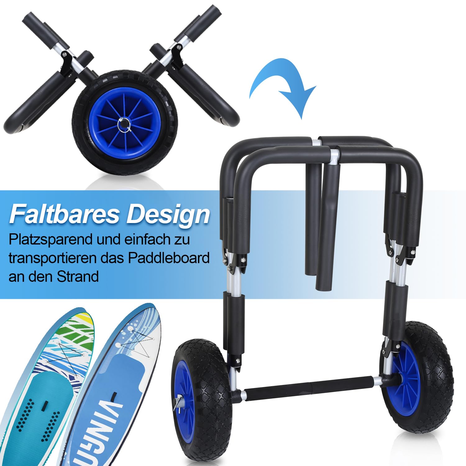 Surfwagen Surfboard Transportwagen für SUP-Board Einzel oder Doppel Stand Up Paddle Board inkl. 2 Sicherungsgurte, 59x42x54cm, Transport Kajakwagen Kanuwagen 1 Stück