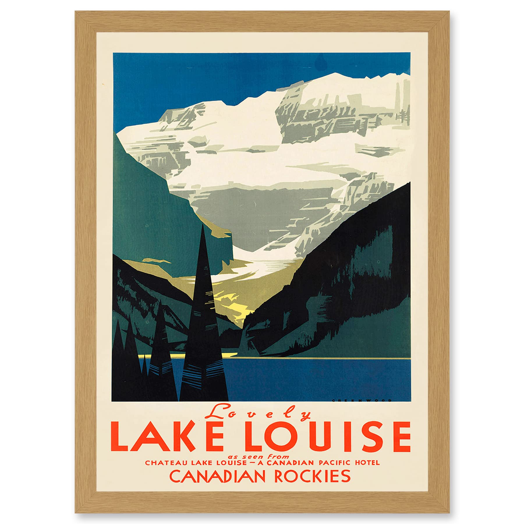 Artery8 Vintage Travel Advert Tourism Lovely Lake Louise Canada Rockies Artwork Framed Wall Art Print A4