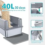 XXL Boîte à litière en acier inoxydable avec tapis & C'est bon. 23.7" L x 16" W x 11.8" H Pan extra grand métal, adapté aux grands chats et aux chats multiples, les côtés hauts, non-sticky, anti-sécheresse, facile à nettoyer