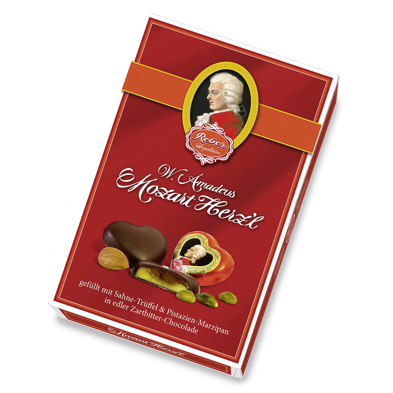 Reber Echte Reber Mozart-Kugeln, Weihnachts-Edition, Pralinen aus Zartbitter-Schokolade, Marzipan, Nougat, Ideales Weihnachtspräsent, 4 x 6er-Packungen