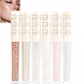 6Pcs Eye Gli/tter Liquid Eyeshadow Eyeliner Set,Korean Makeup,Highlighter Makeup,Gli/ttery Korean Makeup Bling Under Eye Shadows,Long Lasting Waterproof Metallic Shimmer Eyeshadow,Make Up Gift Set