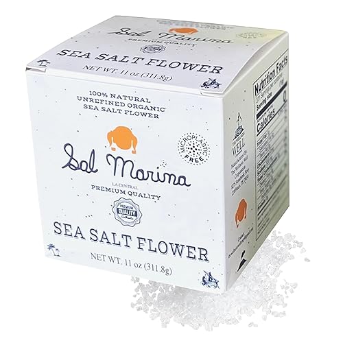 SAL MARINA | Flor de sal marina sin refinar de 11 onzas | Sal kosher 100% natural – Vegana sin gluten orgánica sal de mesa condimentos alimentos