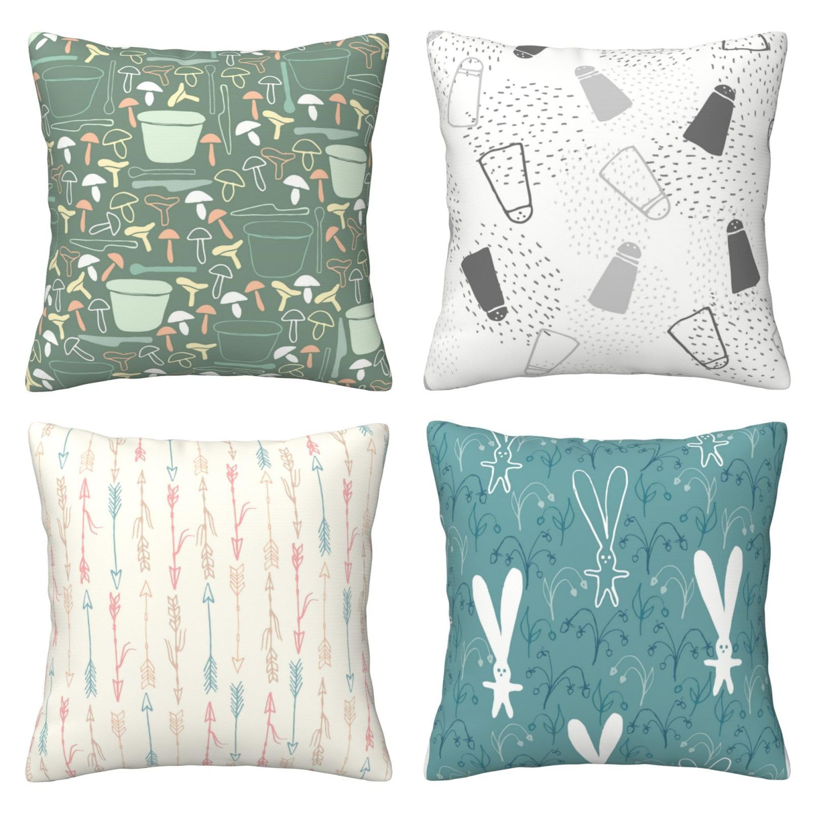 Fundas de Cojines Juego de 4 75x75cm Funda Cojin Lino Verde Cojines Decoracion tazas Fundas de Cojín Cuadradas Impresión Doble Cara con Cremallera Oculta,para Sofá Cama Decoración Hogar30x30in