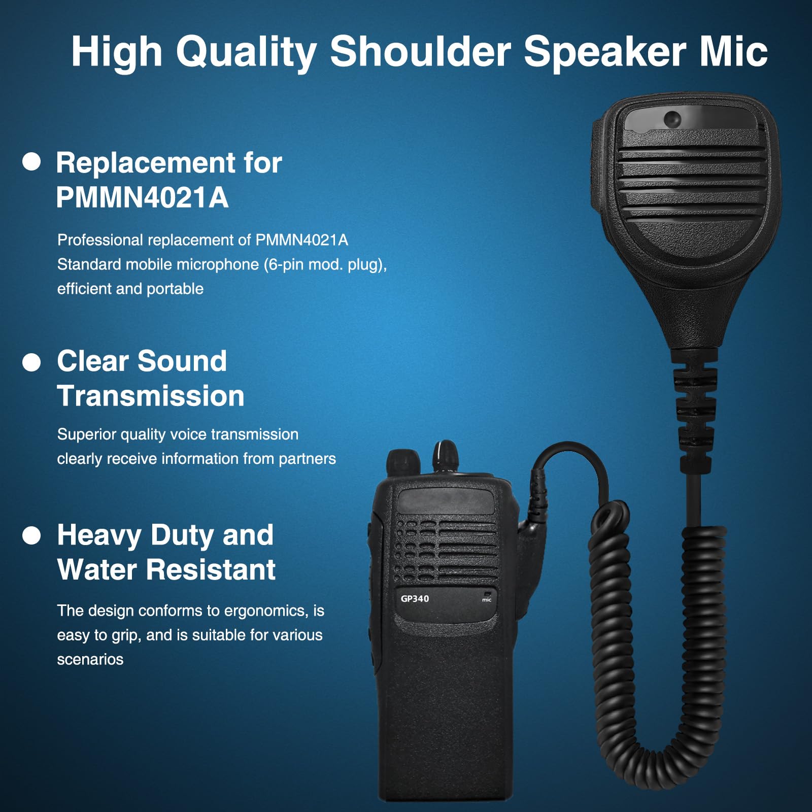 Akoree PMMN4021A - Micrófono de hombro con altavoz, PMMN4021 compatible con Motorola HT750 HT1250 HT1550 PR860 MTX850 MTX8250 PRO7150 PTX760 GP340 GP280 GP328 GP330 con 3 Conector de audio de .5 mm