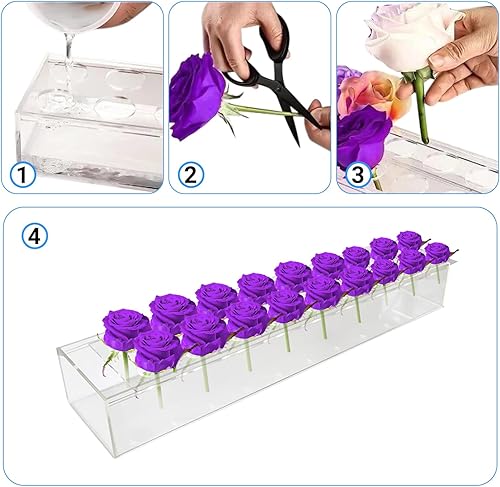 Miniatura 6 de Florero de acrílico transparente rectangular, 18 agujeros, 15.7 pulgadas de largo para centros de mesa, florero moderno de acrílico, jarrón floral