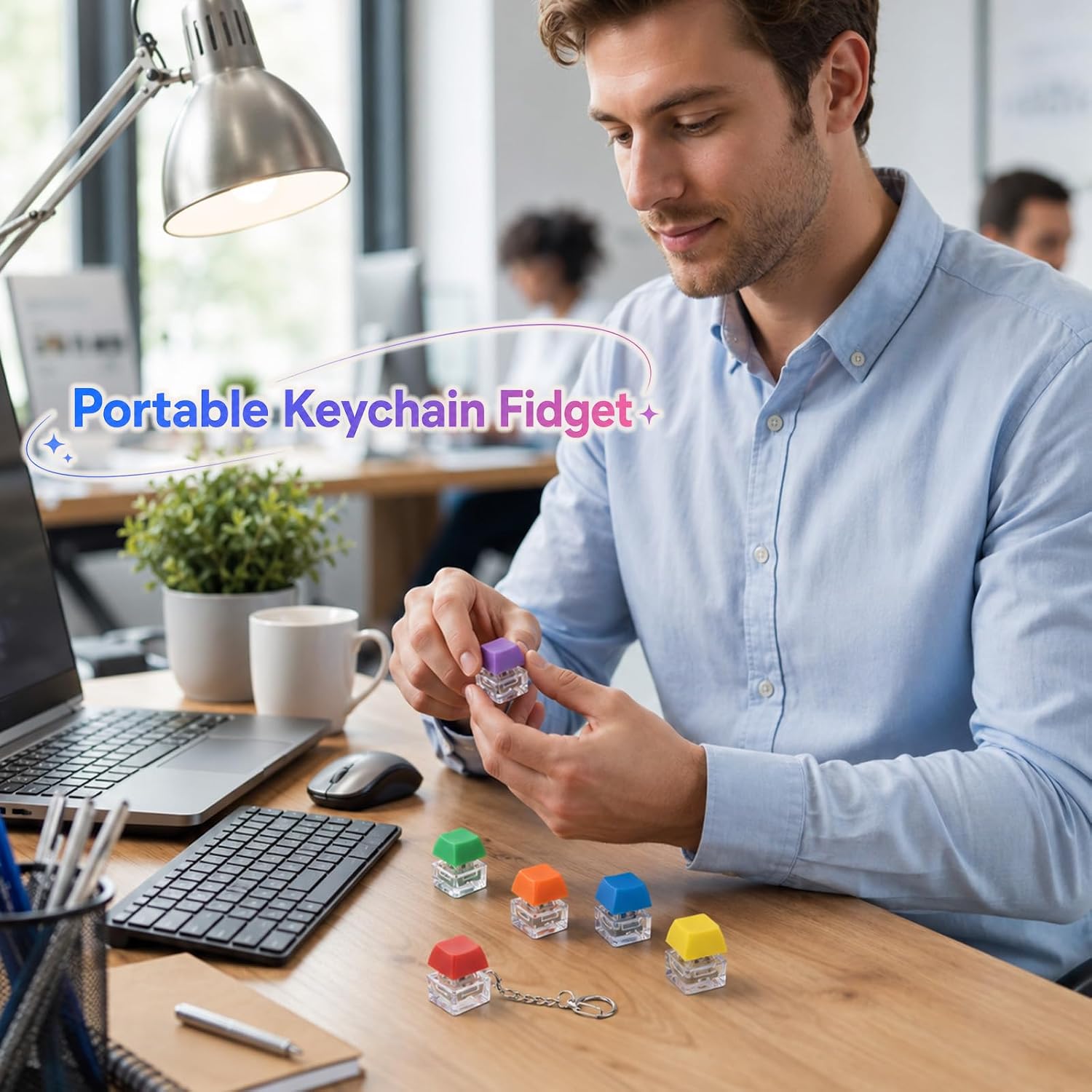 Blulu 150 Pcs Fidget Keyboard Keychain Bulk Clicker Finger Toys, Colorful
