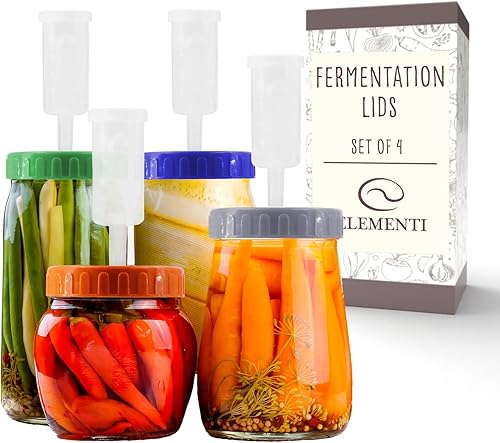 Juego de 4 tapas de fermentación  Kit de fermentación para tarros Mason de boca ancha, kit de chucrut y encurtido, cerraduras de aire para tapas de