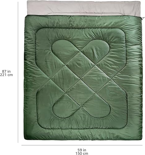Miniatura 6 de Amazon Basics Saco de dormir para dos personas con clima fresco de 40 °F, 87 pulgadas x 59 pulgadas, verde oliva
