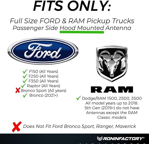 Miniatura 5 de Ronin Factory Antena para Ford F150 F250 F350 Ford Raptor Ford Bronco Accesorios Truck Ford F-150 Accesorios y Dodge RAM 1500 Antena de repuesto