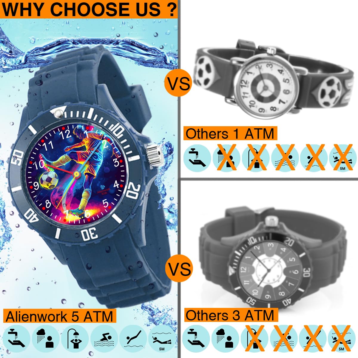 Alienwork Kids Orologio Bambini Ragazzi Ragazze Tempo di Apprendimento Impermeabile 5 ATM