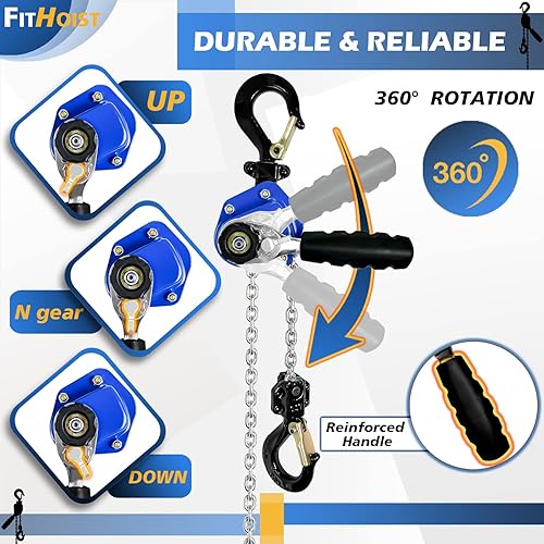 Miniatura 4 de Mini polipasto de cadena 1/2 tonelada 1100 libras capacidad 20 pies elevación manual palanca polipasto de cadena de acero aleado G80 cadena 2