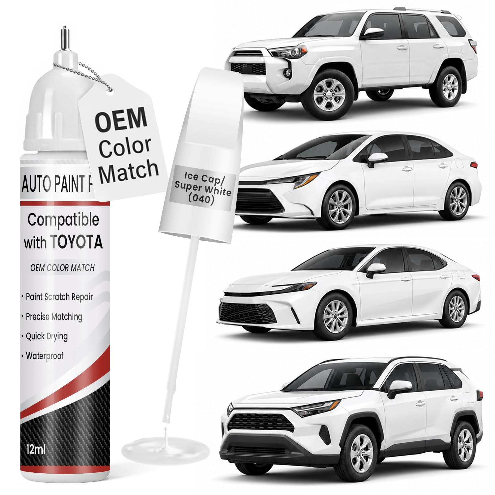 Ice Cap/Super White(040) Touch Up Paint for Toyota, 0.4 fl oz OEM Color Match
