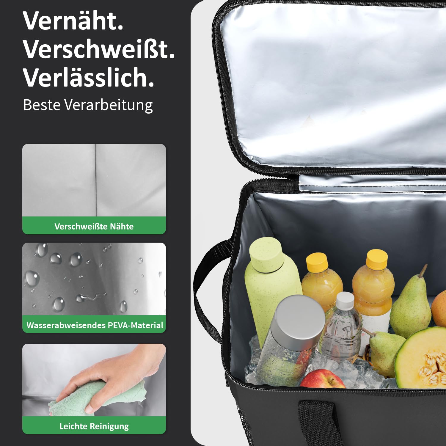 Cottara® Kühltasche Gross 2er Set aus recyceltem Material – Kühltaschen faltbar groß mit verstärktem Boden – Extra Stabil ideal als Einkaufstasche, Isoliertasche, Thermotasche Kühlbox 30l