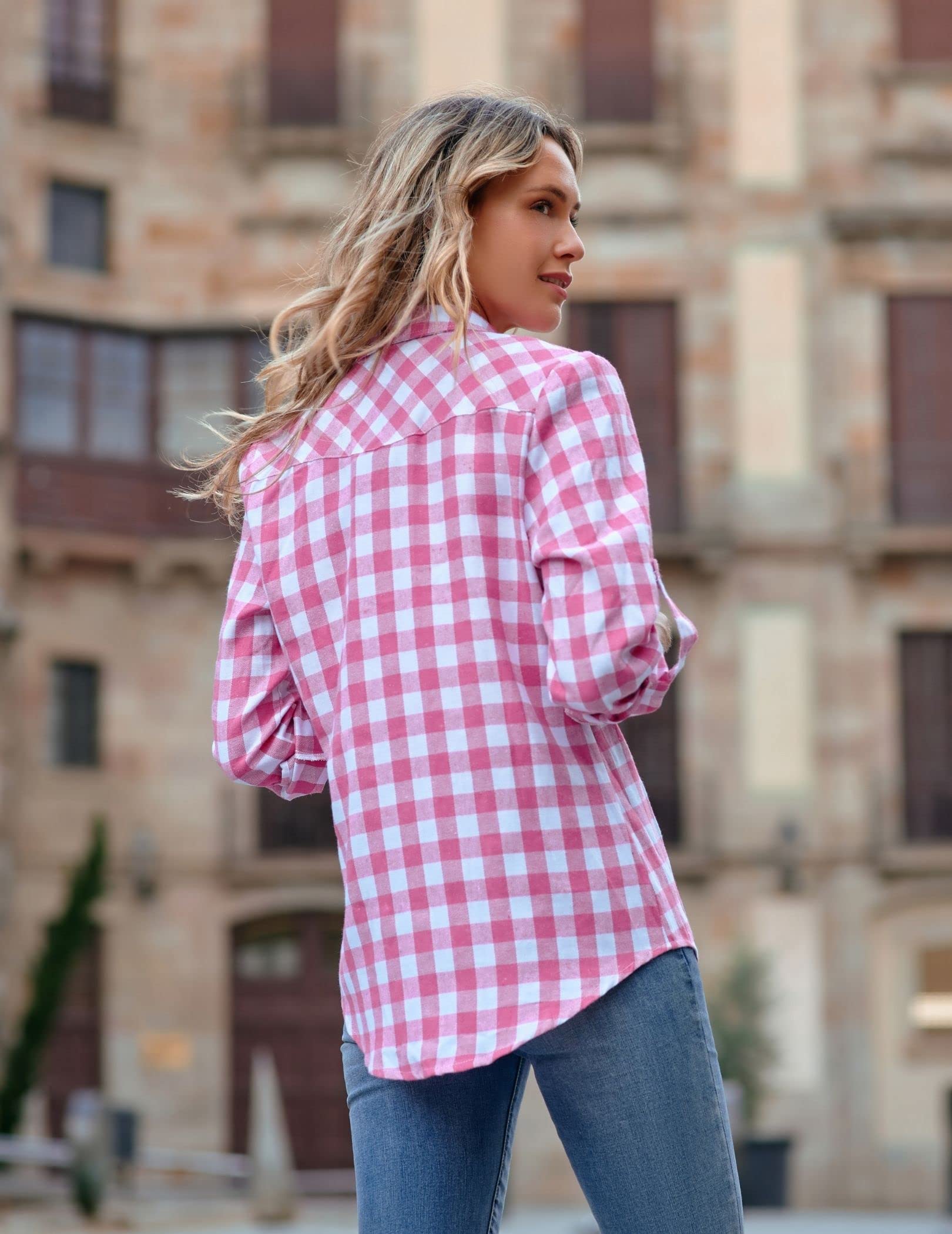 UNibelle Camicie da Donna Camicie a Quadri Camicie a Quadri a Maniche Lunghe Scollo a V Top a Tunica Casual Camicie con Bottoni S-XXL