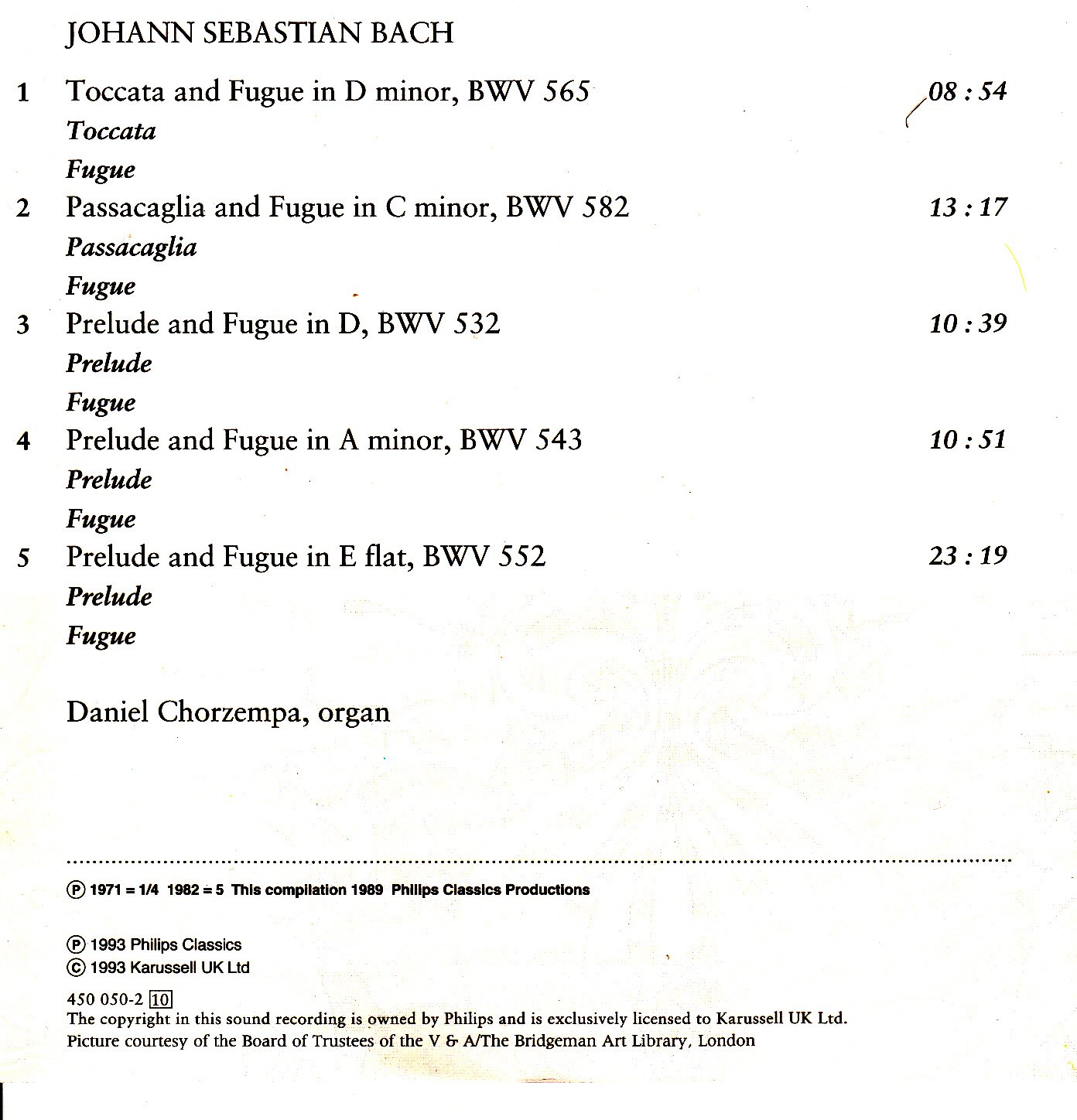 Bach;Organ Works [Audio CD]