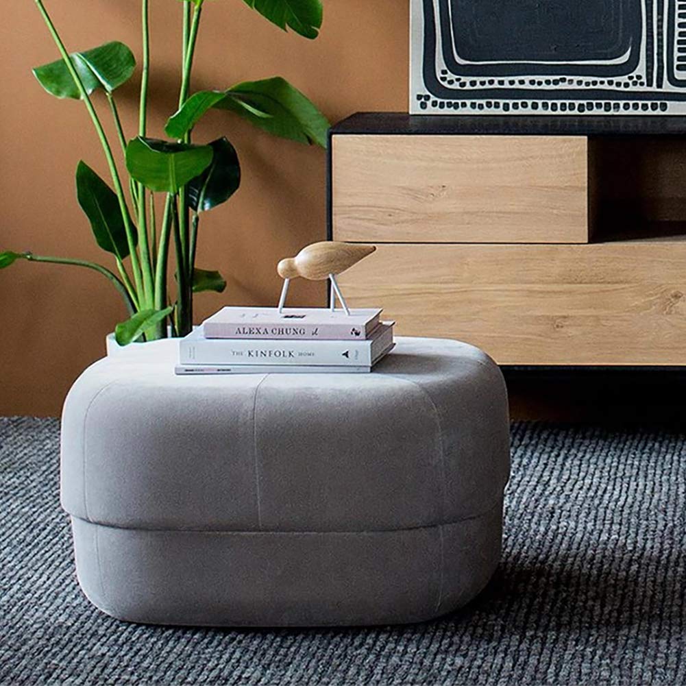 Runder Ottoman-Fußhocker, Fußhocker Pouf Gepolsterter Fußpouf - Niedriger Pouf Sofahocker - Samtsitz für Wohnzimmer(Rot-A