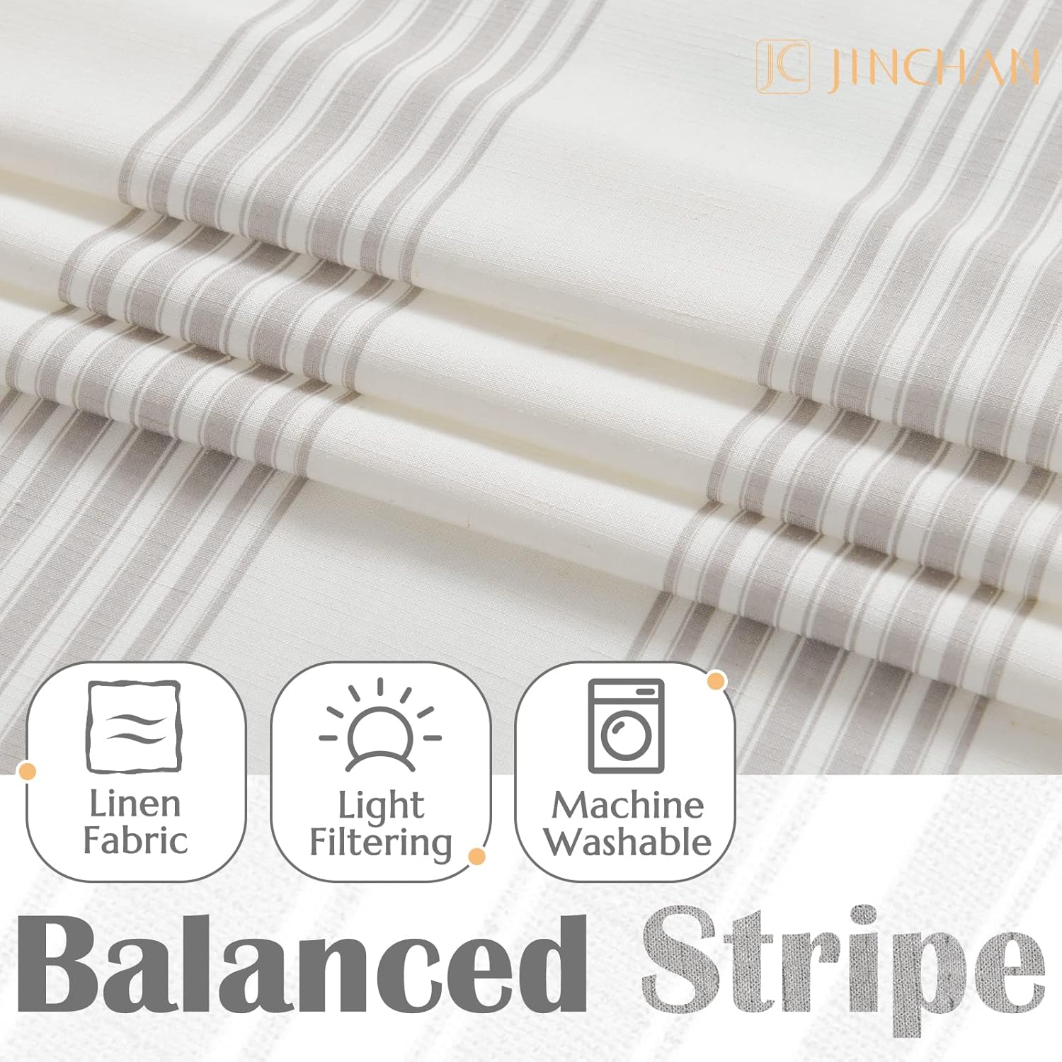 jinchan Striped Linen Valance Curtain 16 Inch Vertical Striped Valance for Kitchen Bathroom Light Filtering Rod Pocket Cottagecore Farmhouse Semi Sheer Short Window Curtain 1 Panel Grey