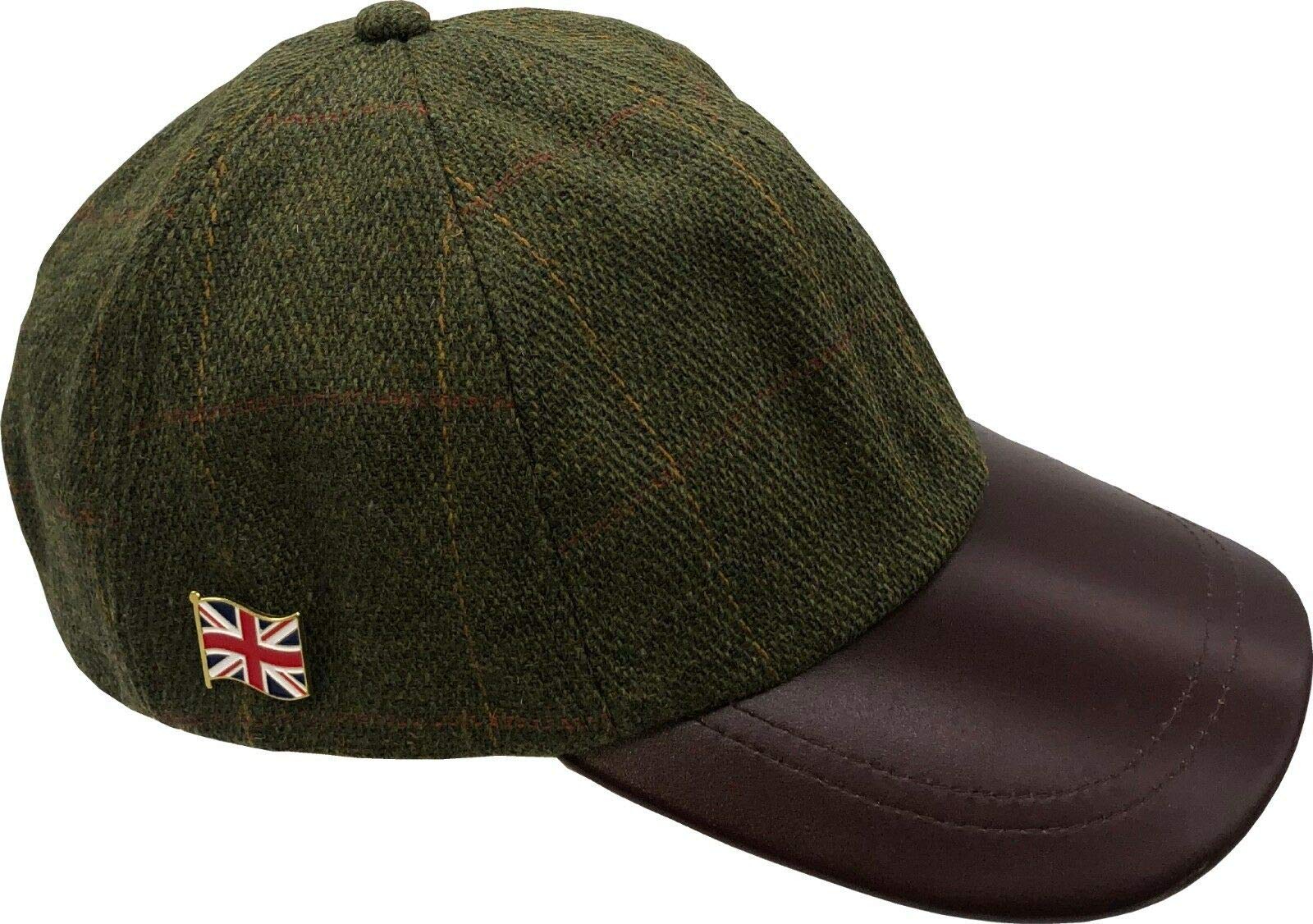 Nicky Adams Countrywear Men's Dark Sage Tweed Baseball Cap With Waterproof Leather Peak | Stylish Outdoor Cap For | Teflon-Coated Wool | Made In Uk | Ideal For Fishing, Hunting And Hiking