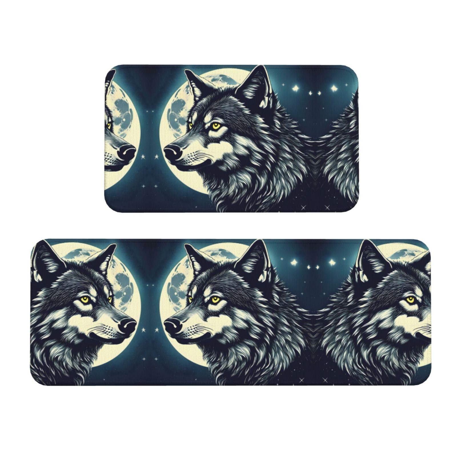 Tapis de cuisine antidérapants et lavables motif loup rembourré