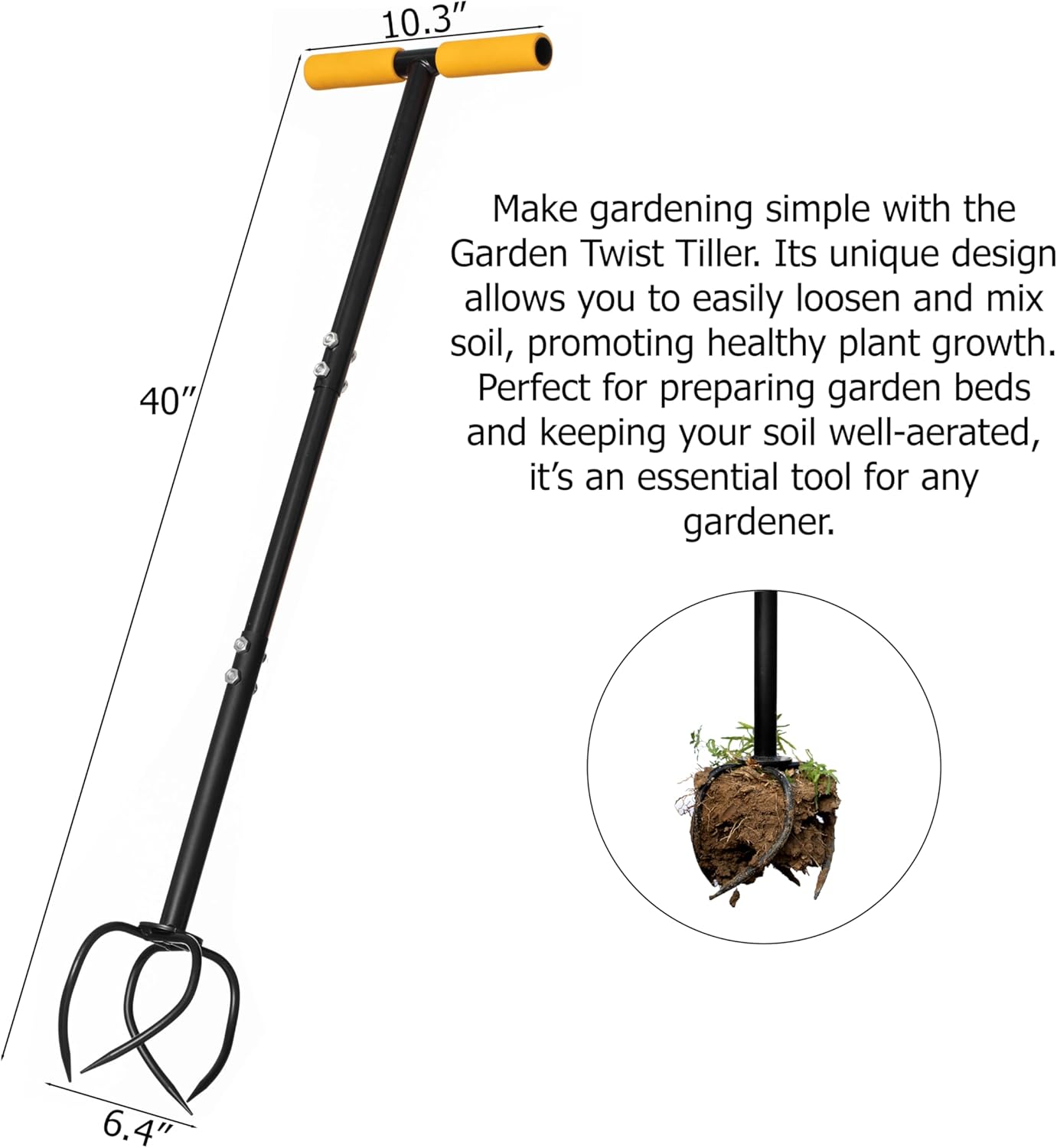 Gardenised 40-inch Lawn Twist Tiller - Soil Aerating Tool for Lawn Care, Yard and Garden Health - Perfect for Compact Soil, Grass Aeration, Lawn Revitalization with Comfortable Soft Sponge Grip