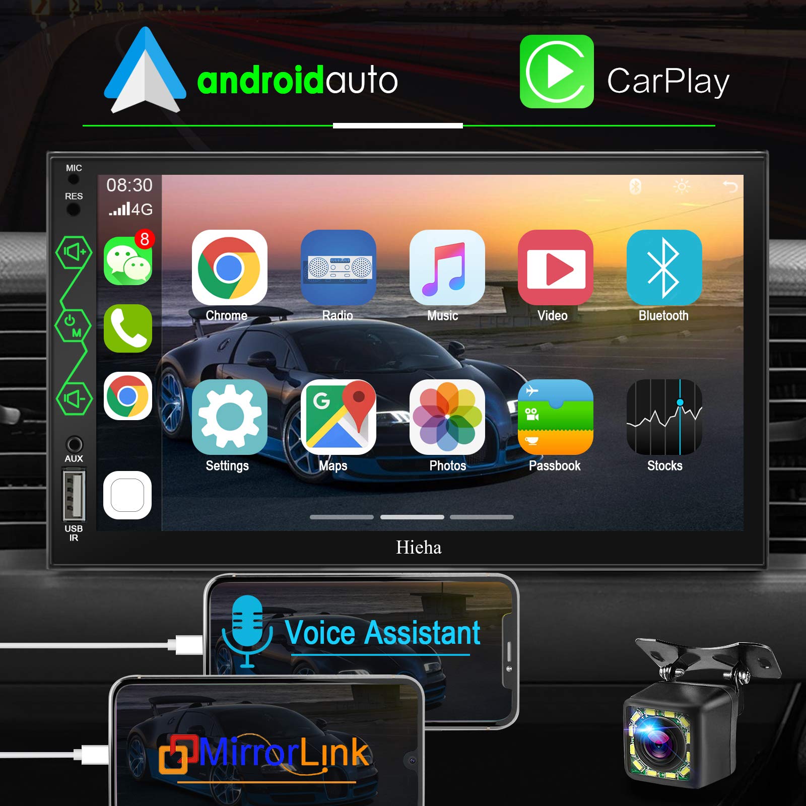 Hieha in Dash Car Stereo Compatible with Apple CarPlay and Android Auto