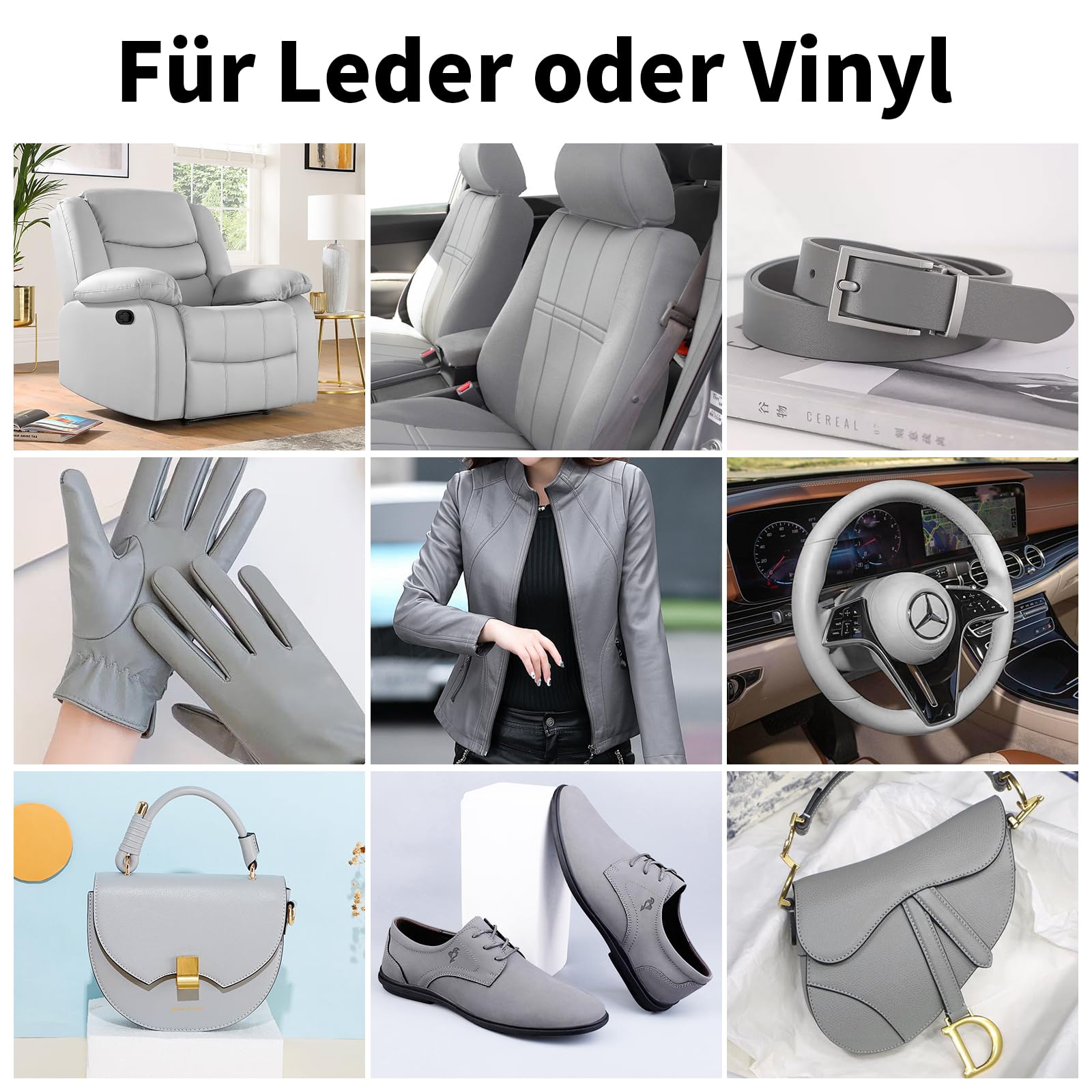SHADAIWUYU 240g Lederpflege Auto,Leder Reparatur Set Grau,Flüssigleder,Lederfarbe,Kunstleder Reparaturset zum Reparieren von Sofas,Vinylmöbeln,Autositz,Lederschuhen,Sattel bei Verblassen und Kratzern