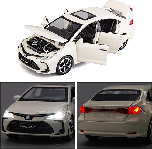 Miniatura 3 de BDTCTK Compatible con Toyota Corolla modelo 132 automóvil de juguete de aleación de zinc con sonido y luz para niños y niñas color blanco