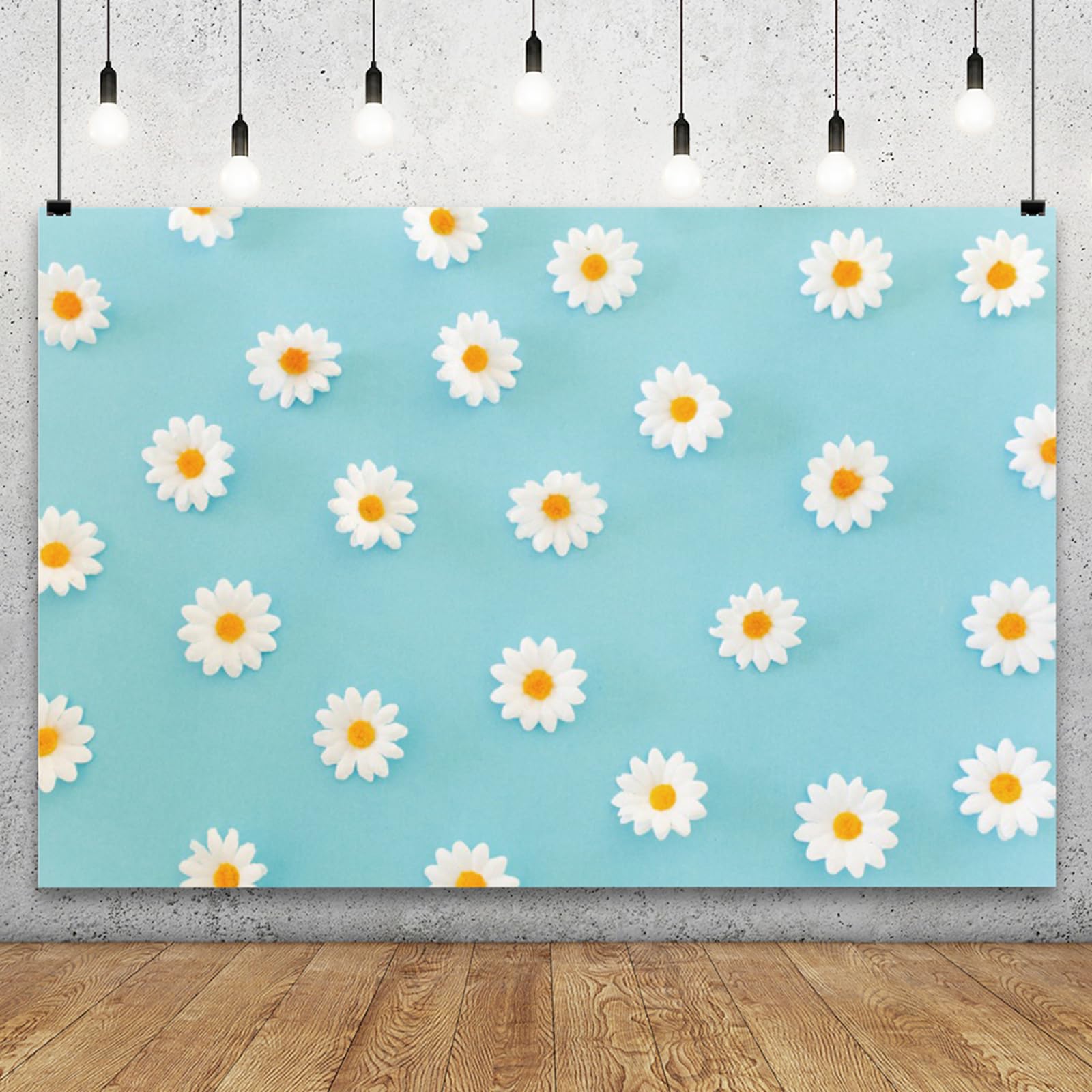 YongFoto 5x3ft Daisy Flower Backdrop White Yellow Floral Blue Photography Background Spring Bloom Baby Shower Girl Birthday Party Wedding Valentine's