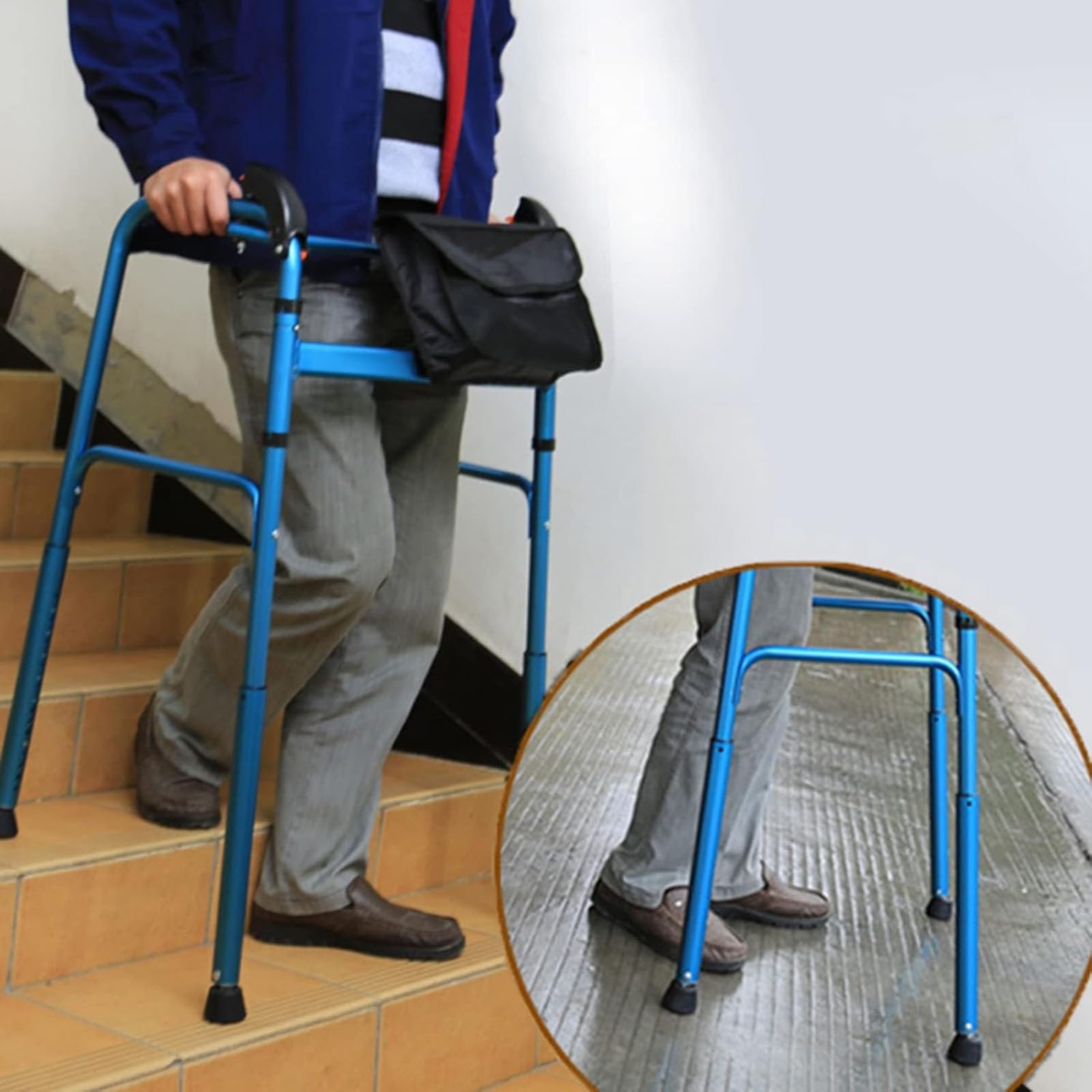 Deambulatore pieghevole, telaio per scale in alluminio leggero, per camminare facilmente sulle scale, altezza regolabile antiscivolo, ausilio per scale, montascale per anziani disabili