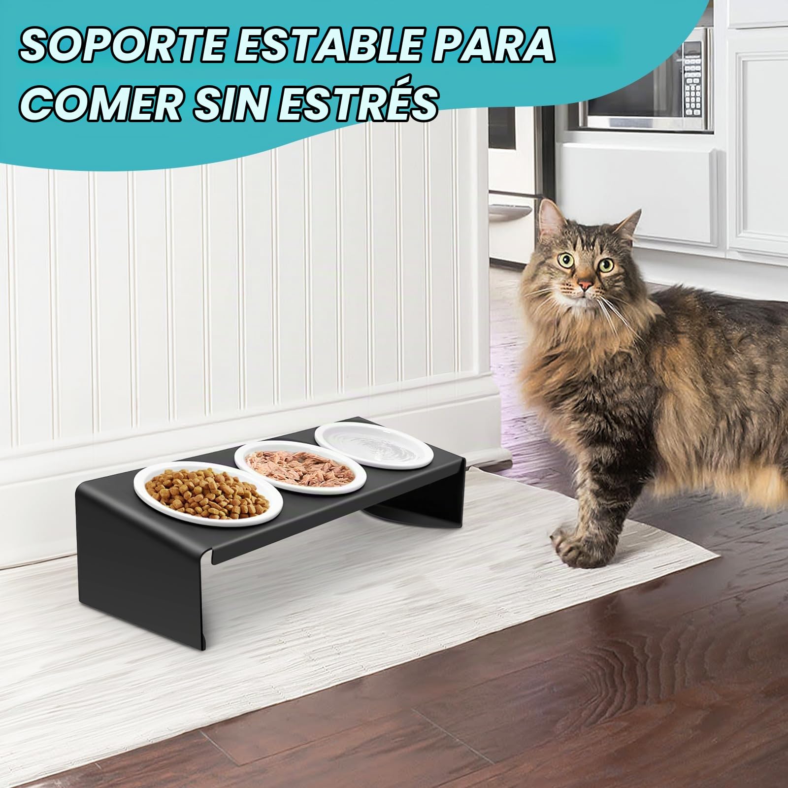 Lannvan Comedero Gato Elevado, 3X Comedero Perro, Comederos para Gatos Inclinado 15° Ceramica con Marco Metálico, Cuenco Gato Antivómitos, Comederos y Bebederos para Gatos y Perros Pequeño