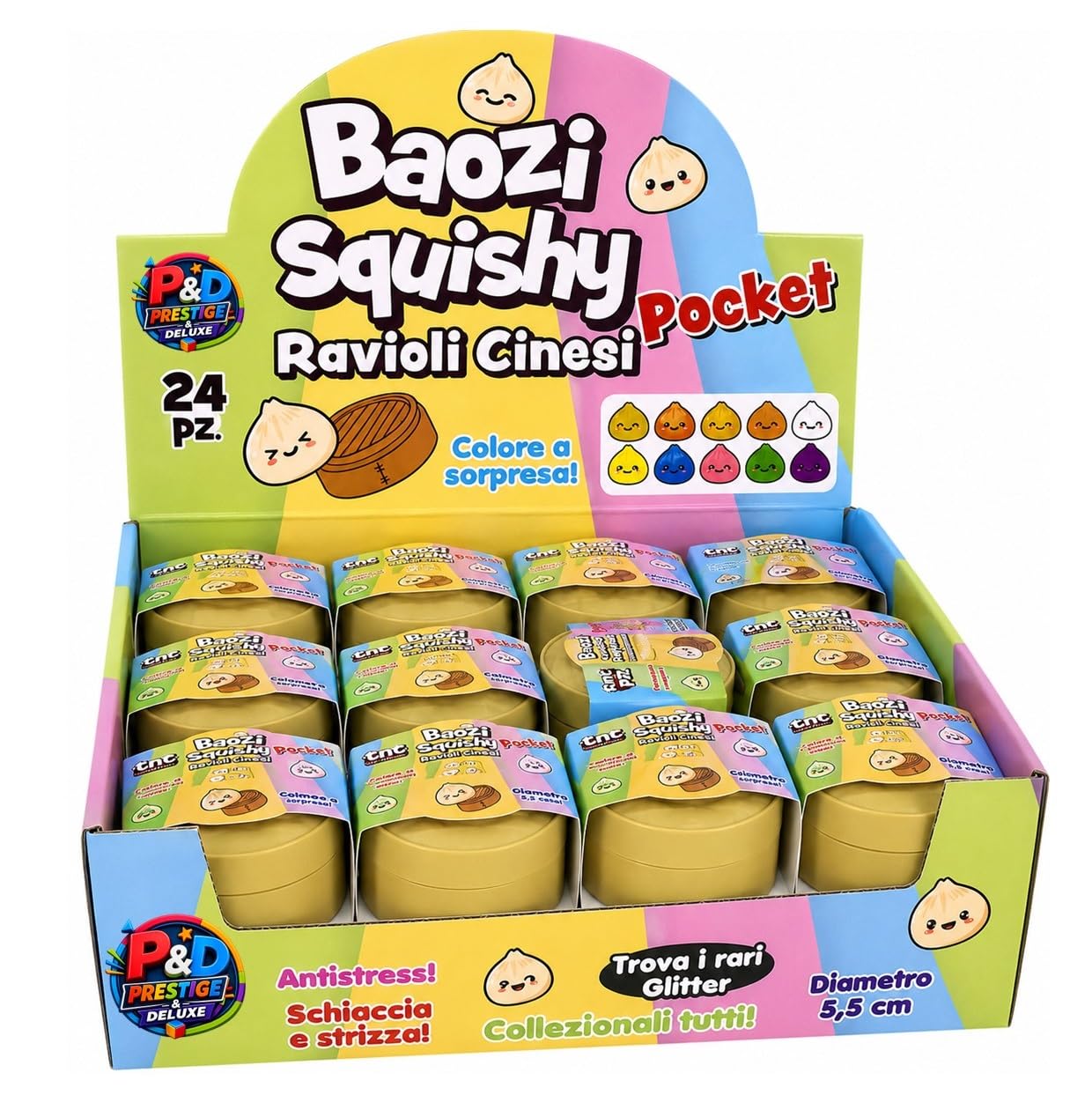 Baozi Squishy morbido Kawaii antistress pocket 5,5 cm – Giocattolo per bambini soft touch sensoriale Raviolo Cinese - colleziona tutti i colori e scegli quanti Baozi ricevere ! (1, Pocket)