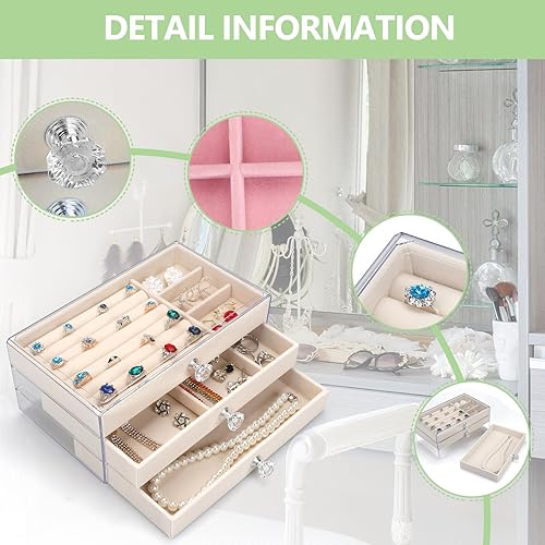 Miniatura 4 de Organizador de joyas de acrílico, caja organizadora de almacenamiento de cosméticos de maquillaje, caja de joyería transparente con 3 cajones, caja