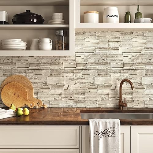 Miniatura 3 de Papel tapiz de vinil, desprendible y autoadherible, con impresión de ladrillos texturizados, antisalpicaduras, ideal para decoración del hogar,