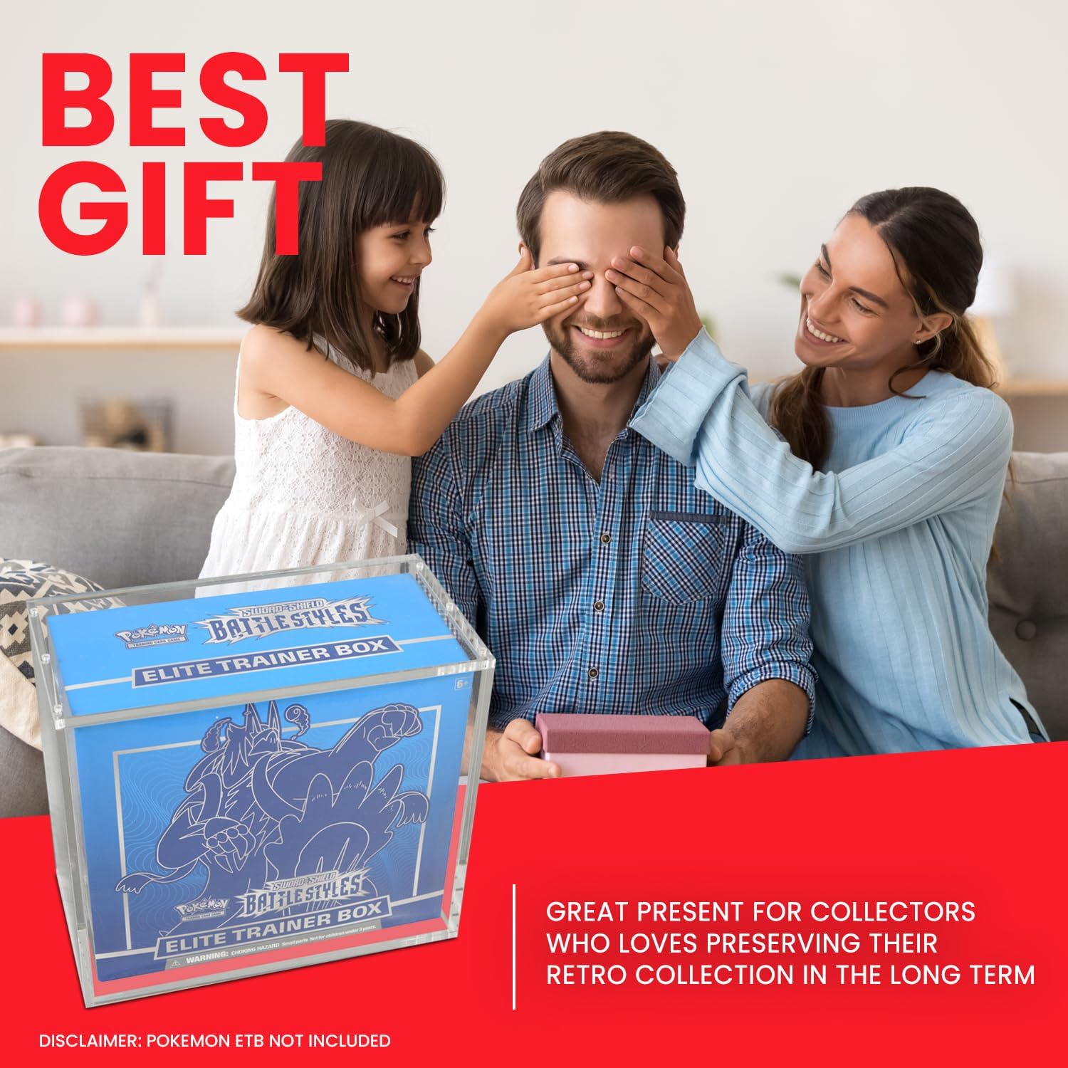 Acrylic Case Compatible for Pokemon ETB – 5mm Thick UV-Resistant Display Box with Magnetic Lid, Transparent Acrylic Protector with Logo – Fits Pokémon Elite Trainer Box – Pack of 1