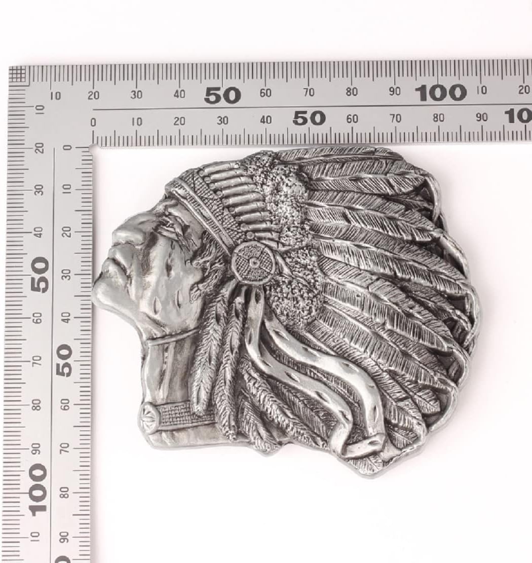 Native American Indian Chief Belt Buckle for Men, Indian Warrior Chief Head Skull Western Cowboy Punk Belt Buckle - Image 3