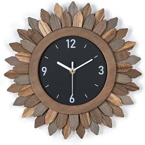 Honiway 12-Inch Rustic Wood Sunburst Wall Clock