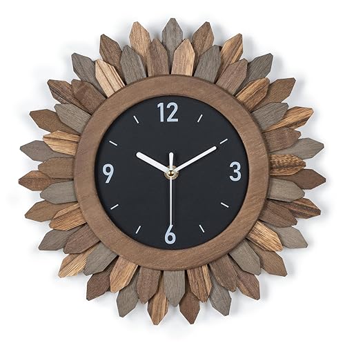 Honiway Wall Clock Battery Operated 12 in Rustic Wood Boho